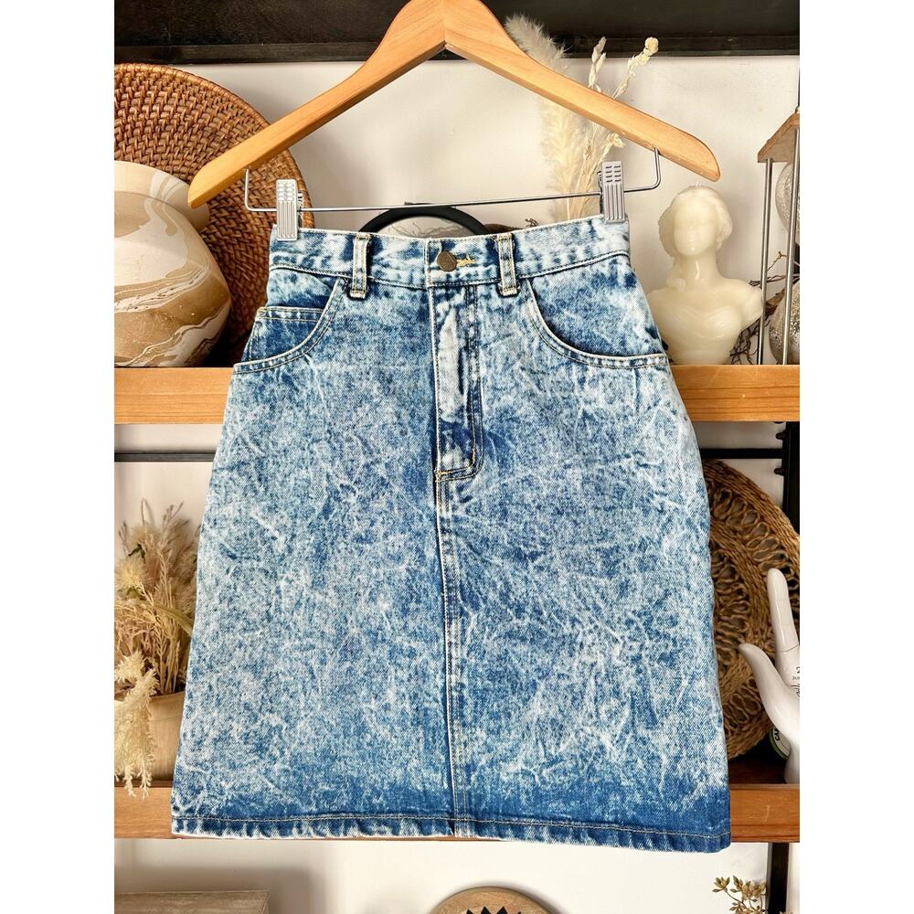 Vintage 80’s Guess Georges Marciano Acid Washed Knee Length Skirt Size XS